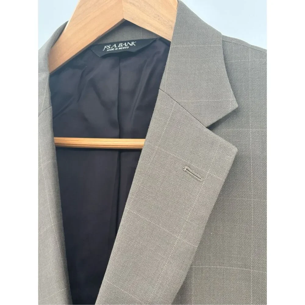 Jos. A Bank Blazer Travelers Collection Tailored‎ Fit  Men 42R Brown Check Wool